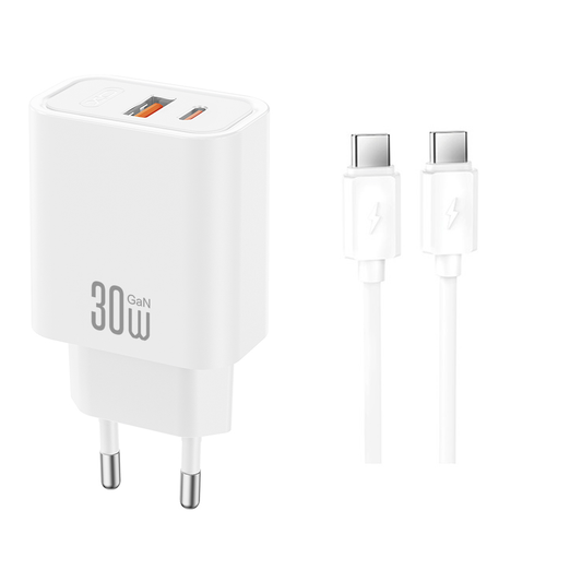 Cargador de Red con Cable USB-C XO Design CE42, 30W, 3A, 1 x USB-A - 1 x USB-C, Blanco