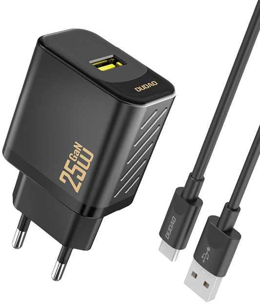 Cargador de Red con Cable USB-C Dudao A27STEU, 25W, 3A, 1 x USB-A, Negro