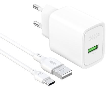 Cargador de red con cable USB-C XO Design CE50, 18 W, 3 A, 1 x USB-A, blanco