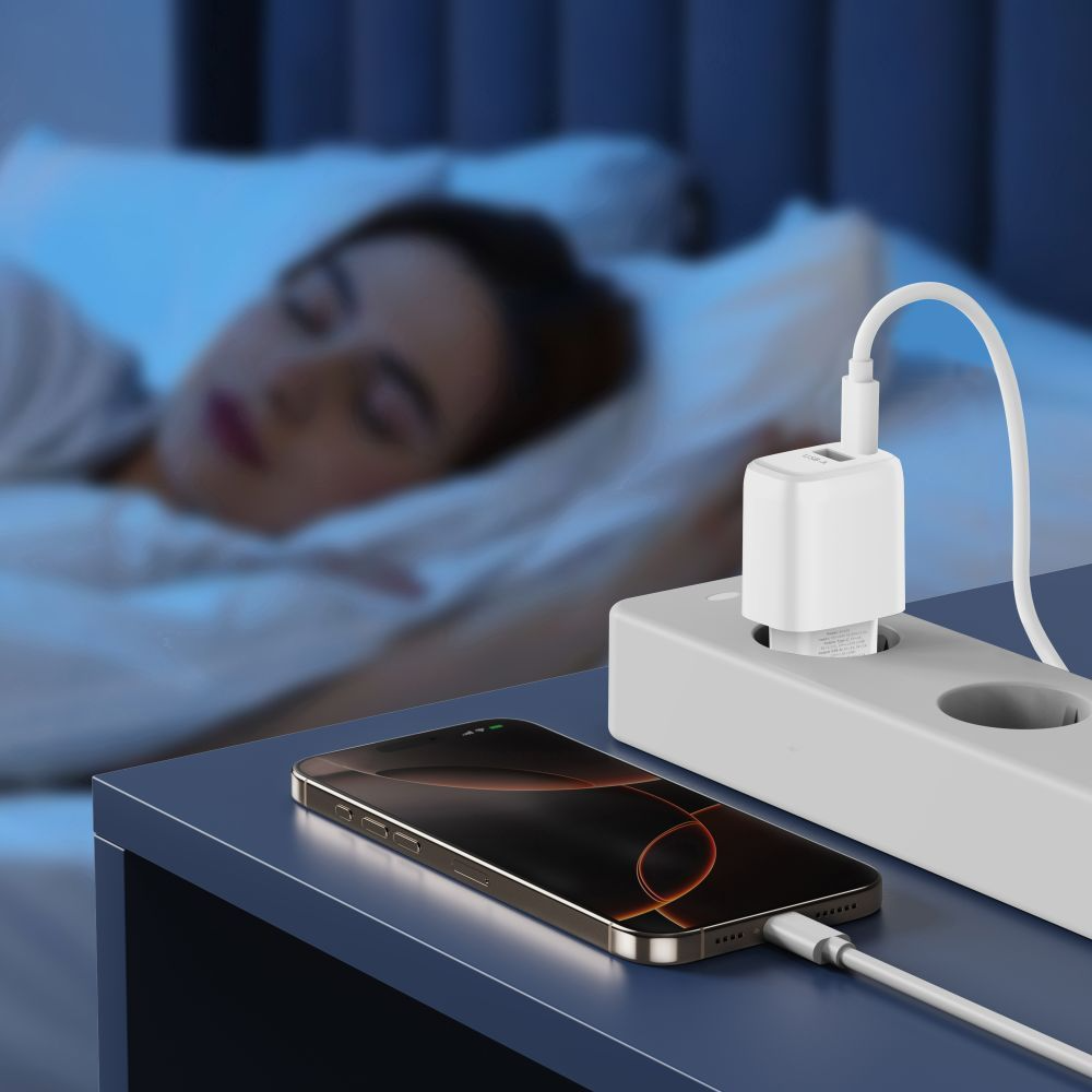 Cargador de Red con Cable Lightning Tech-Protect NCA20, 20W, 3A, 1 x USB-A - 1 x USB-C, Blanco