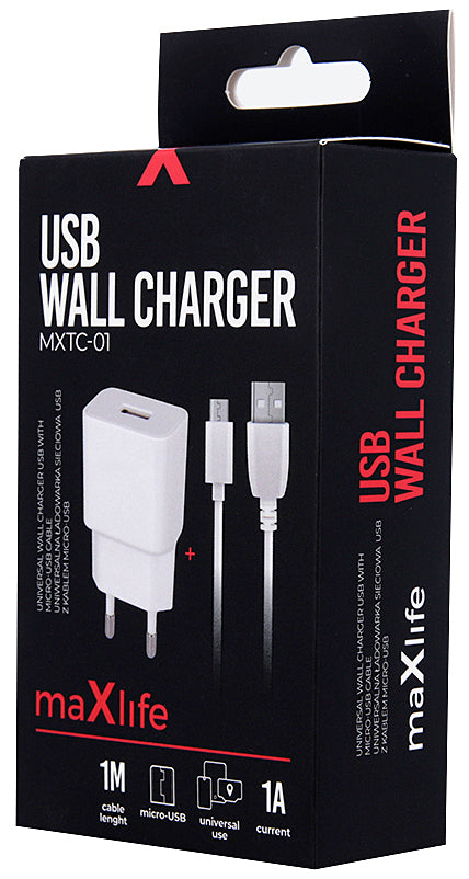 MaXlife MXTC-01, 5W, 1A, 1 x USB-A, Blanco