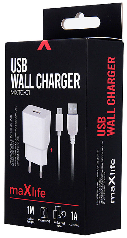 MaXlife MXTC-01, 5W, 1A, 1 x USB-A, Blanco