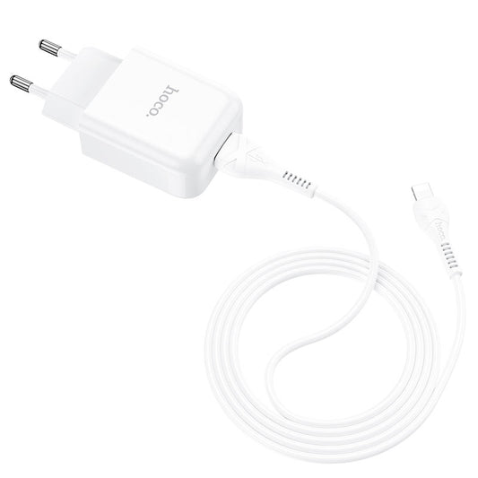 Cargador de Red con Cable Lightning HOCO N2, 10W, 2A, 1 x USB-A, Blanco