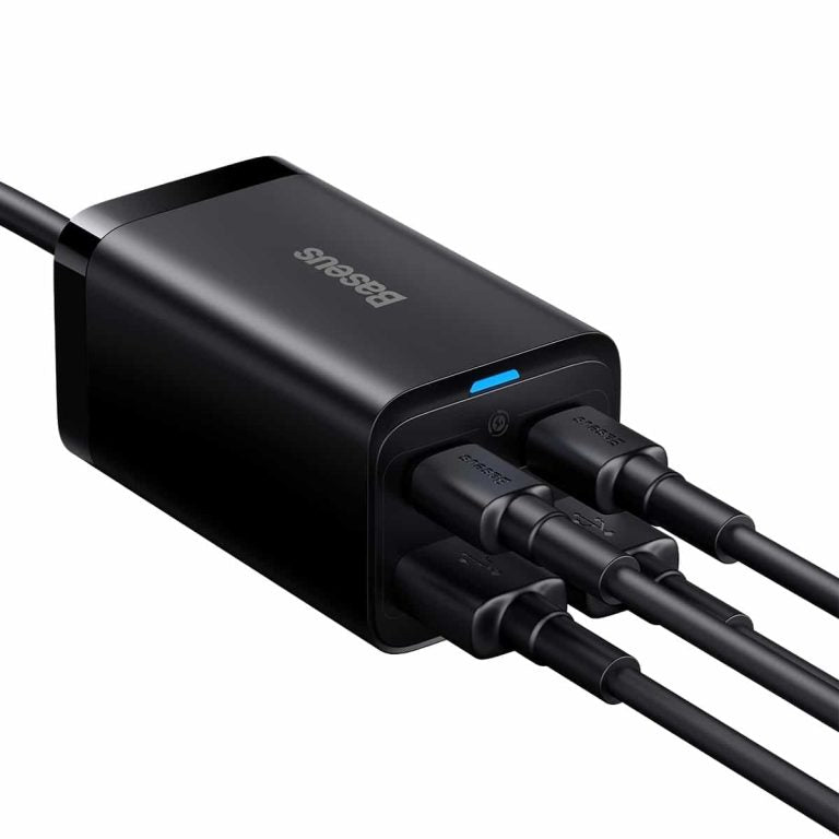 Cargador de red USB-C Baseus GaN3 Pro con cable, 65 W, 3 A, 2 x USB-A - 2 x USB-C, negro CCGP04010101