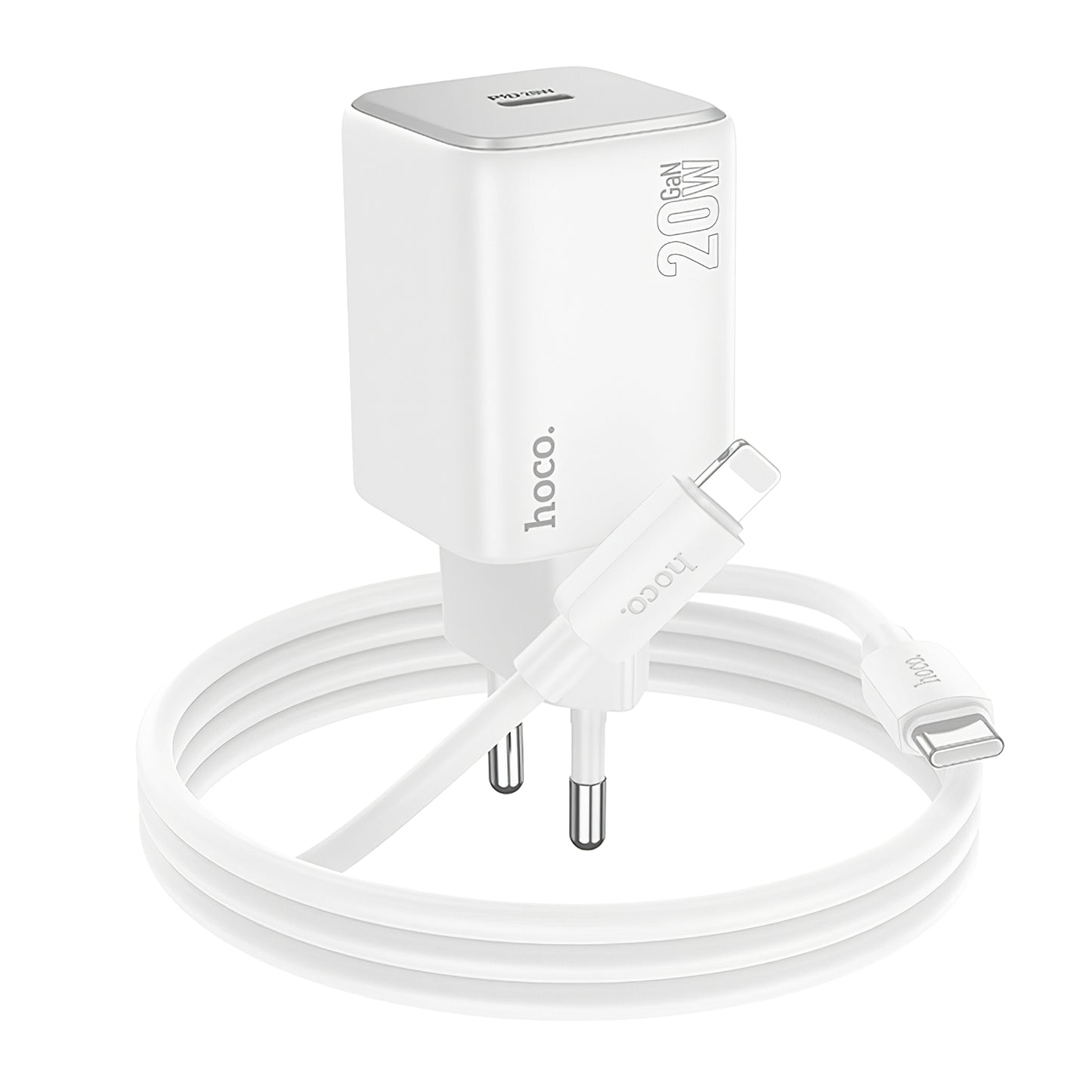 Cargador de Red con Cable Lightning HOCO N40, 20W, 3A, 1 x USB-C, Blanco