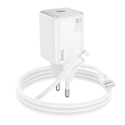 Cargador de Red con Cable Lightning HOCO N40, 20W, 3A, 1 x USB-C, Blanco