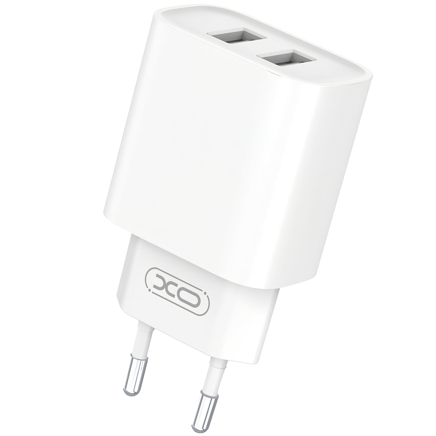 Cargador de red con cable Lightning XO Design CE02C, 10,5 W, 2,1 A, 2 x USB-A, blanco 