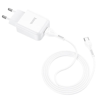 Cargador de red con cable USB-C HOCO N2, 10 W, 2,1 A, 1 x USB-A, blanco 