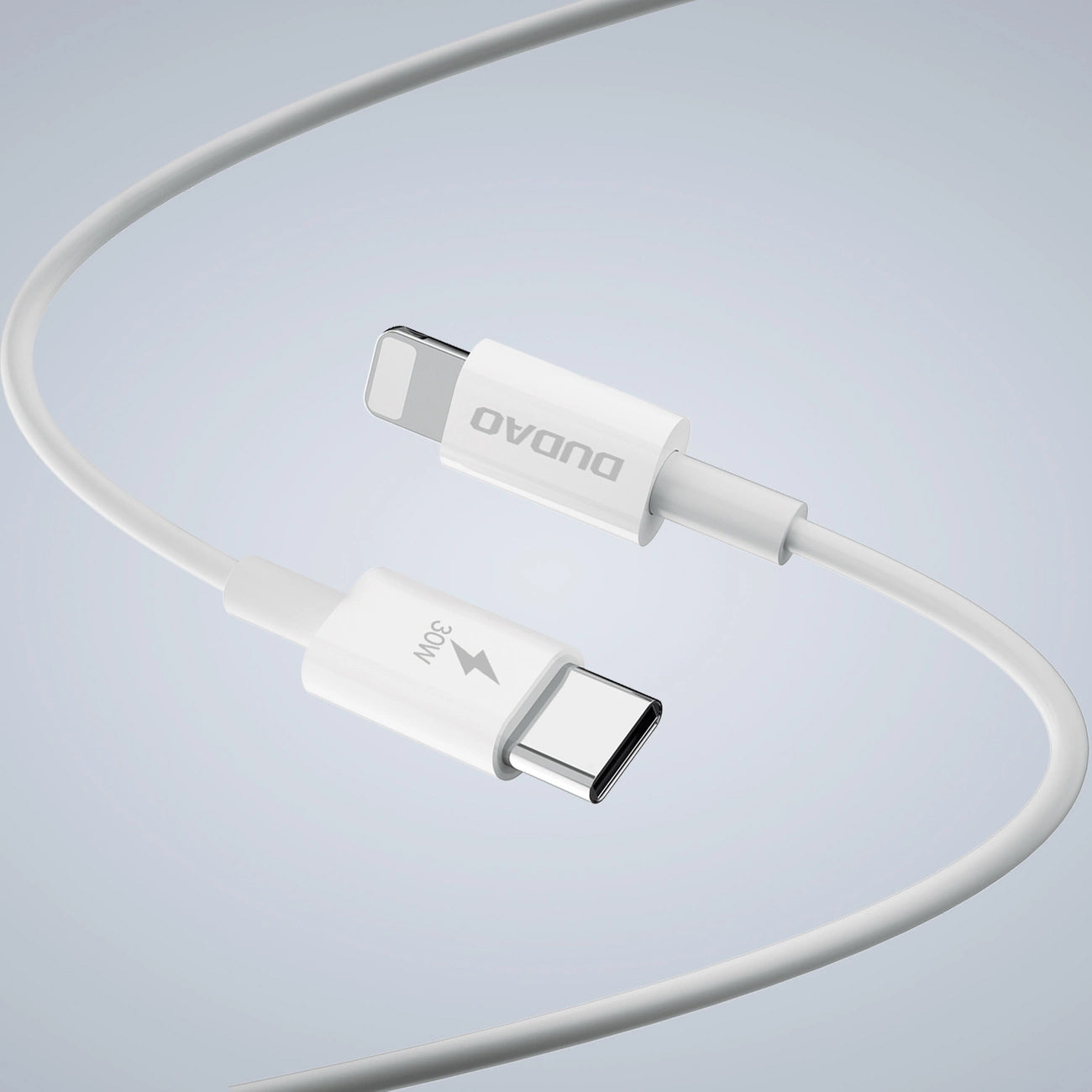 Dudao A30EUL Cargador de red con cable Lightning, 30W, 3A, 1 x USB-A - 1 x USB-C, Blanco 