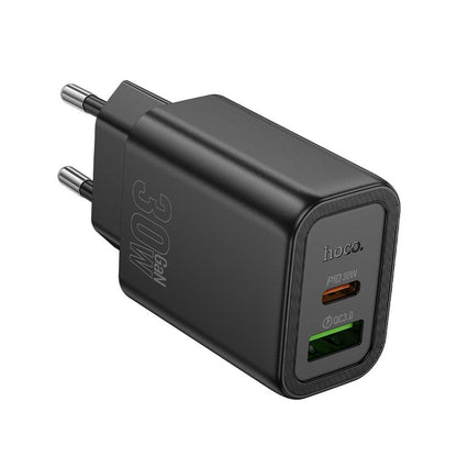 Cargador de Red HOCO N63, 30W, 3A, 1 x USB-A - 1 x USB-C, Negro