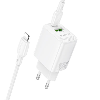 Cargador de Red con Cable Lightning Borofone BN27 Fuente, 20W, 3A, 1 x USB-A - 1 x USB-C, Blanco