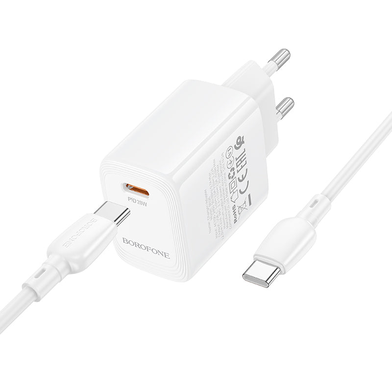 Cargador de Red con Cable USB-C Borofone BN26 Fuente, 20W, 3A, 1 x USB-C, Blanco