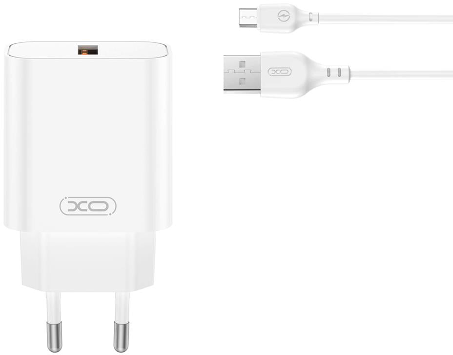 Cargador de Red con Cable microUSB XO Design CE33, 18W, 3A, 1 x USB-A, Blanco