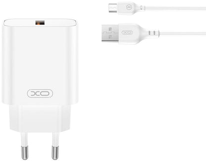 Cargador de Red con Cable microUSB XO Design CE33, 18W, 3A, 1 x USB-A, Blanco