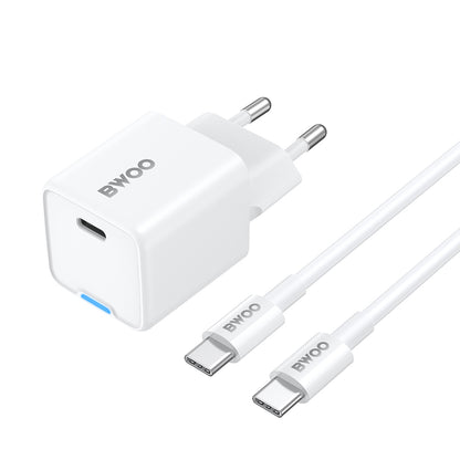 Cargador de Red con Cable USB-C BWOO CDA211, 30W, 3A, 1 x USB-C, Blanco
