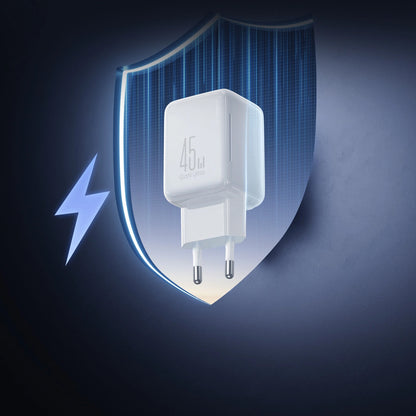Cargador de Red con Cable USB-C Joyroom JR-TCL05, 45W, 3A, 2 x USB-C, Blanco