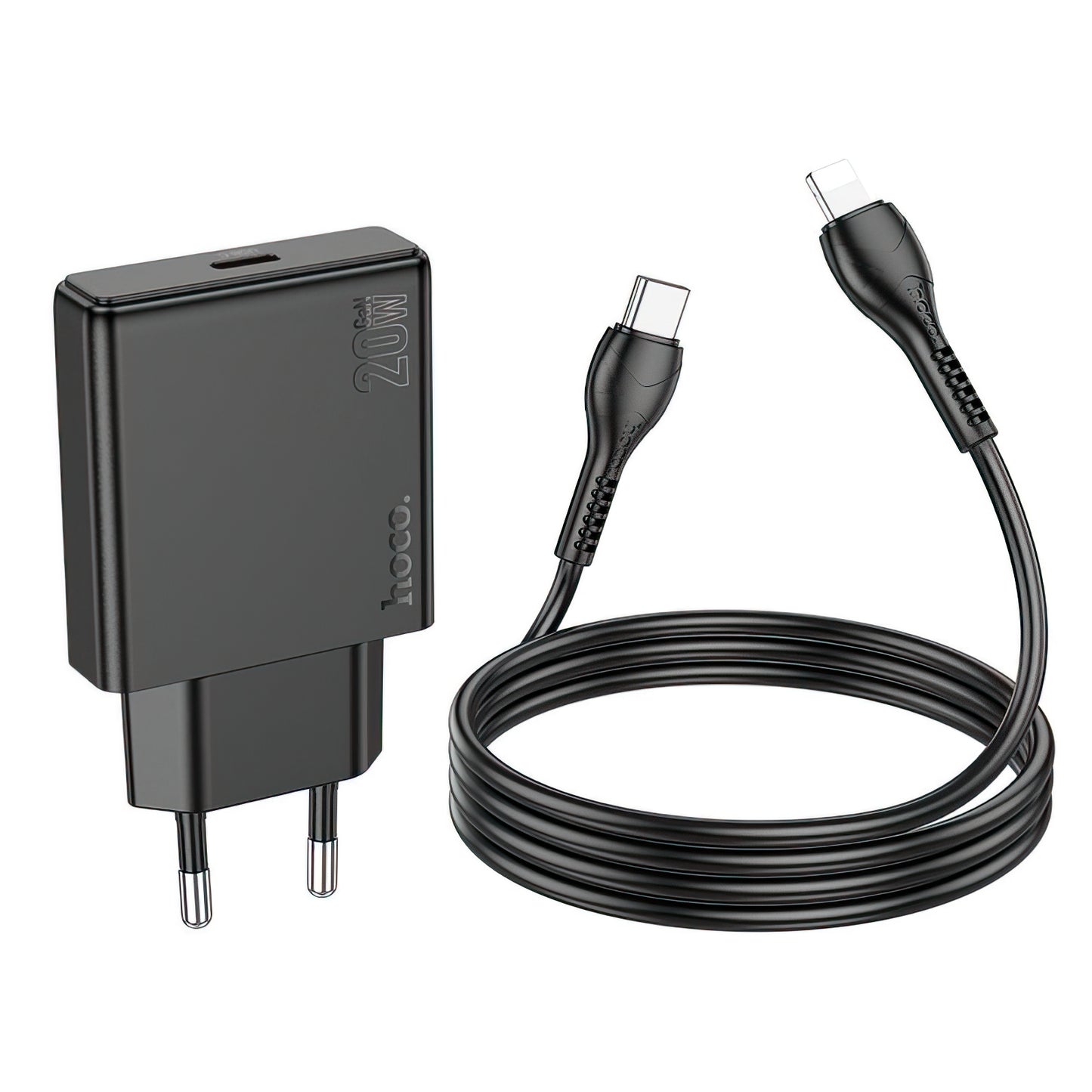 Cargador de Red con Cable Lightning HOCO N37, 30W, 3A, 1 x USB-C, Negro