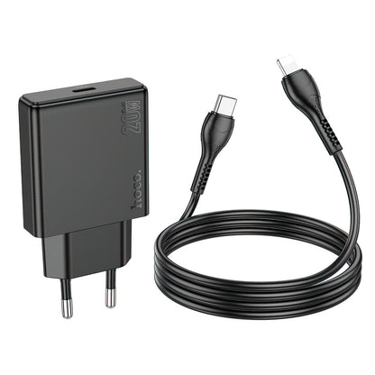 Cargador de Red con Cable Lightning HOCO N37, 30W, 3A, 1 x USB-C, Negro