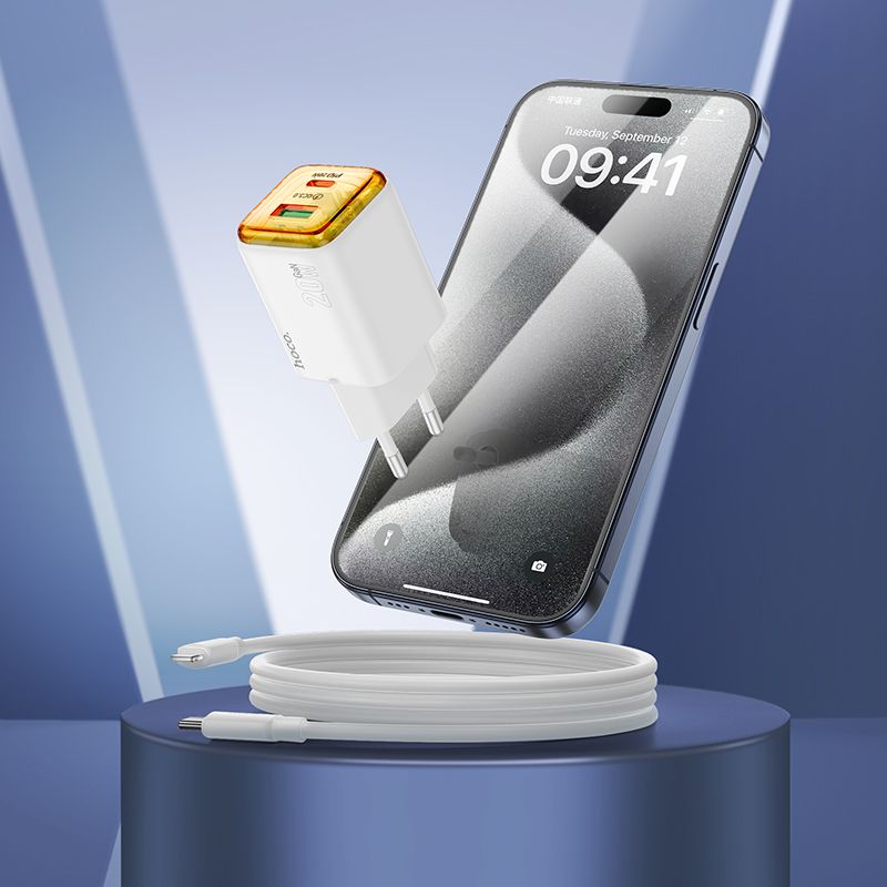 Network Charger with USB-C Cable HOCO N52, 20W, 3A, 1 x USB-A - 1 x USB-C, White