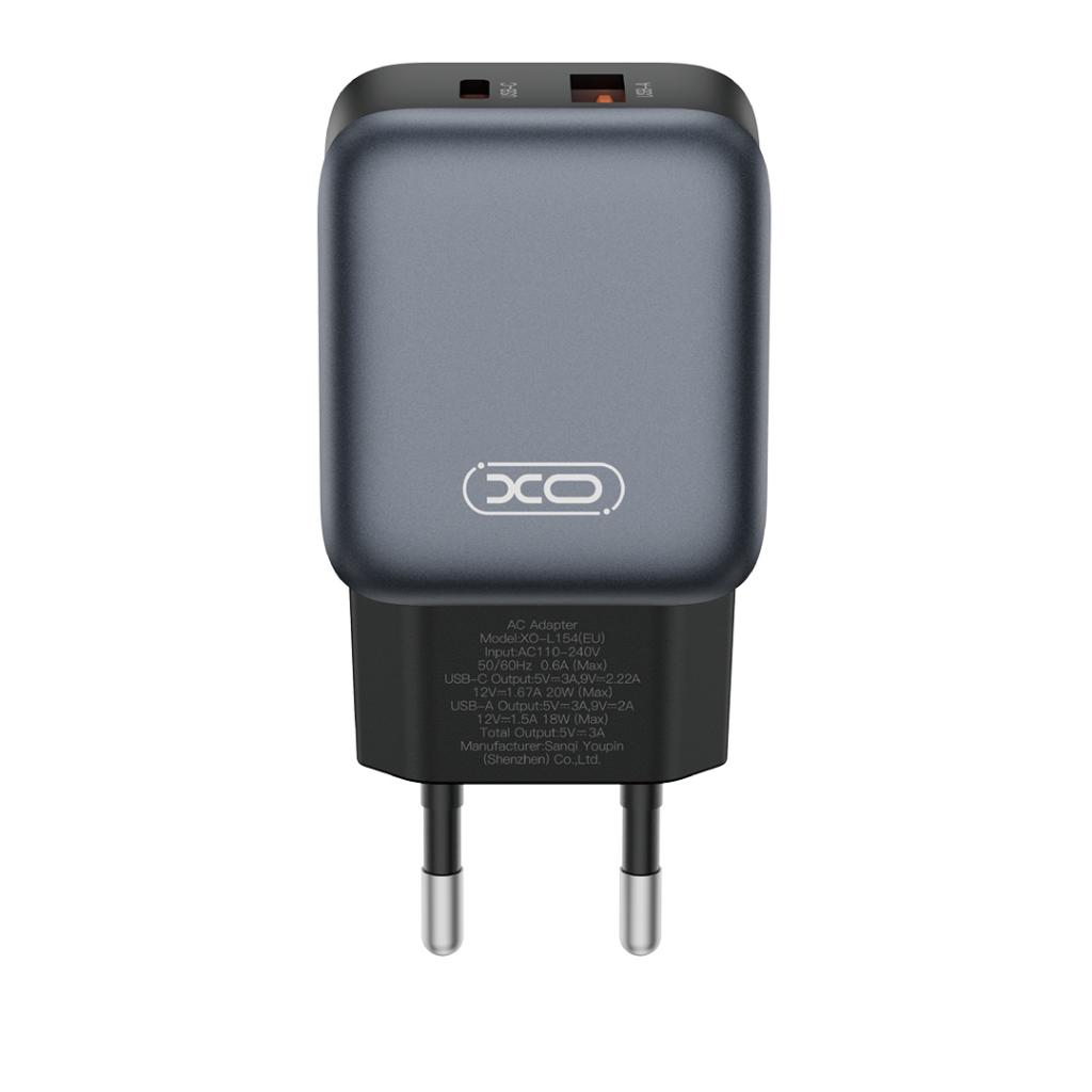 Network Charger with USB-C Cable XO Design L154, 20W, 3A, 1 x USB-A - 1 x USB-C, Black