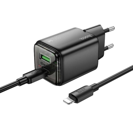 Cargador de Red con Cable Lightning HOCO N52, 20W, 3A, 1 x USB-A - 1 x USB-C, Negro