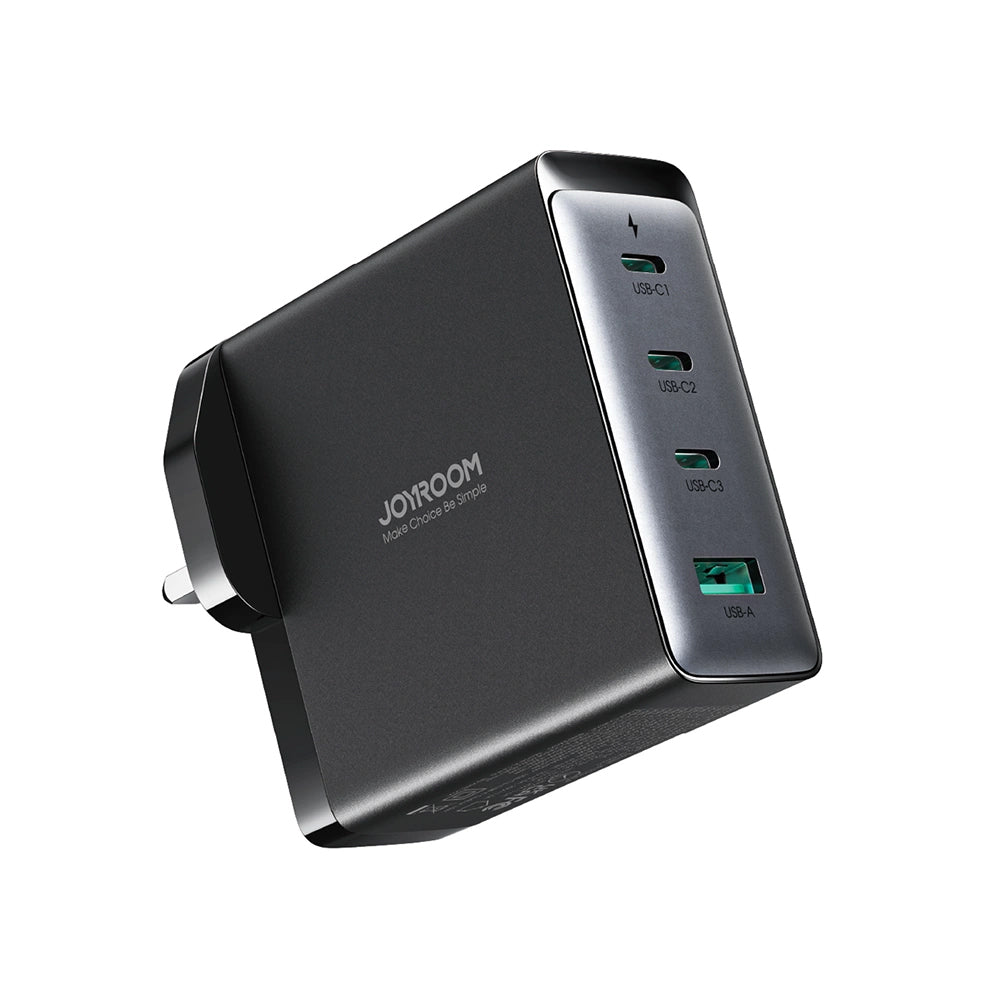 Cargador de Red con Cable USB-C Joyroom JR-TCG05UK, 140W, 5A, 1 x USB-A - 3 x USB-C, UK, Negro