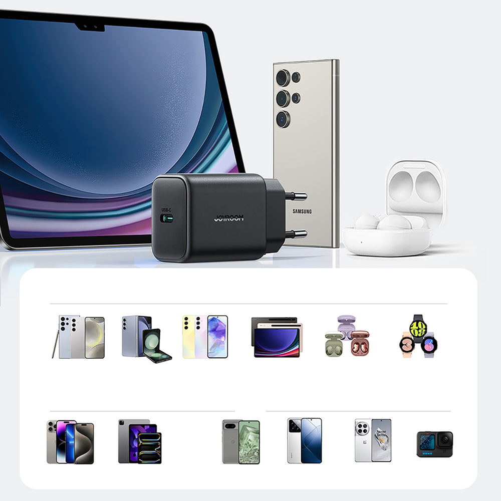 Cargador de Red con Cable USB-C Joyroom JR-TCF23, 25W, 3A, 1 x USB-C, Negro