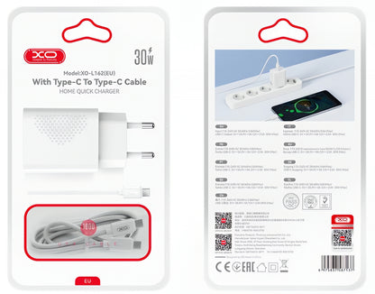 Cargador de Red con Cable USB-C XO Design L162, 30W, 3A, 1 x USB-C, Blanco