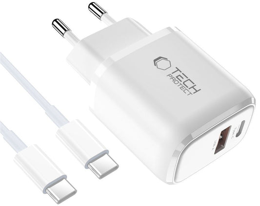 Cargador de Red con Cable USB-C Tech-Protect NCA45W, 45W, 3A, 1 x USB-A - 1 x USB-C, Blanco