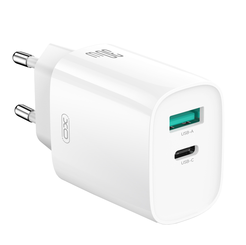 Cargador de Red con Cable USB-C XO Design CE30, 30W, 3A, 1 x USB-A - 1 x USB-C, Blanco