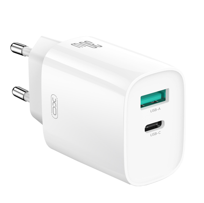 Cargador de Red con Cable USB-C XO Design CE30, 30W, 3A, 1 x USB-A - 1 x USB-C, Blanco