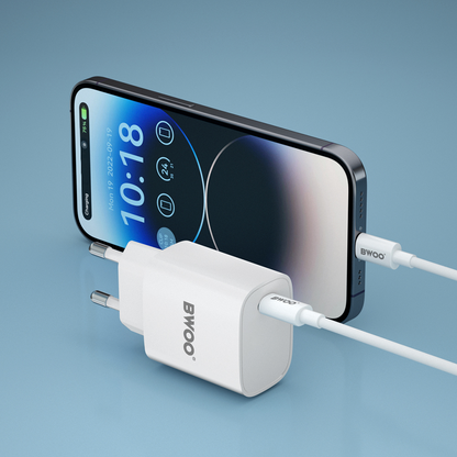 Cargador de Red con Cable Lightning BWOO CDA159, 20W, 3A, 1 x USB-C, Blanco