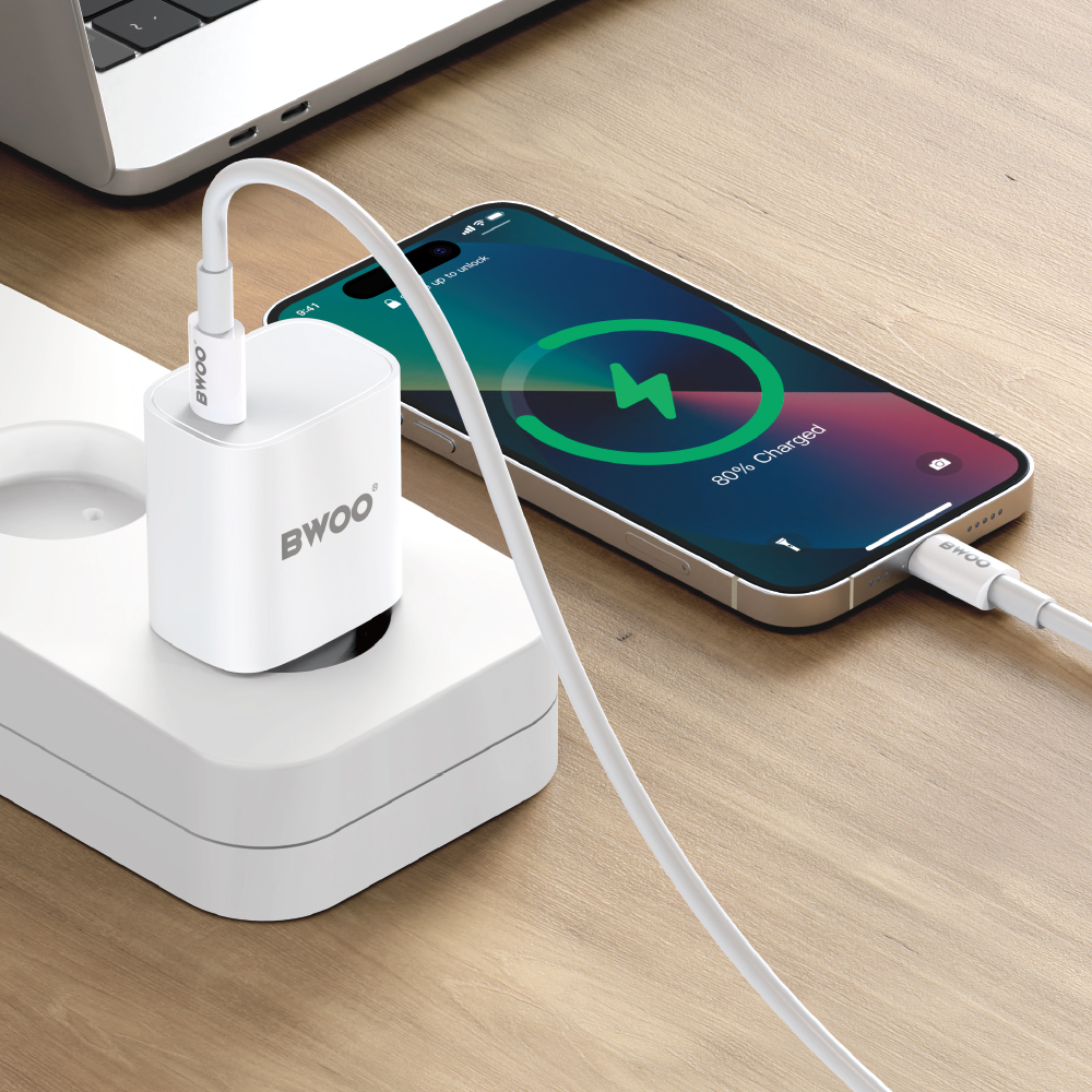 Cargador de Red con Cable USB-C BWOO CDA159, 20W, 3A, 1 x USB-C, Blanco
