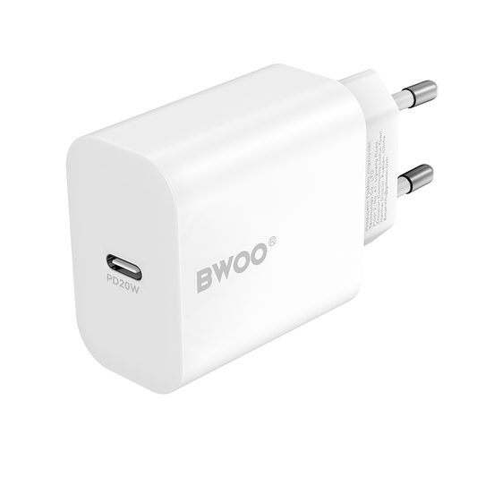 Cargador de Red con Cable Lightning BWOO CDA233, 20W, 3A, 1 x USB-C, Blanco