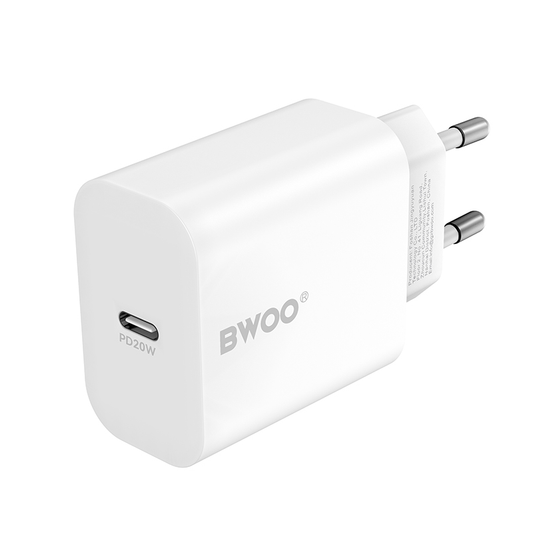 Cargador de Red con Cable USB-C BWOO CDA233, 20W, 3A, 1 x USB-C, Blanco
