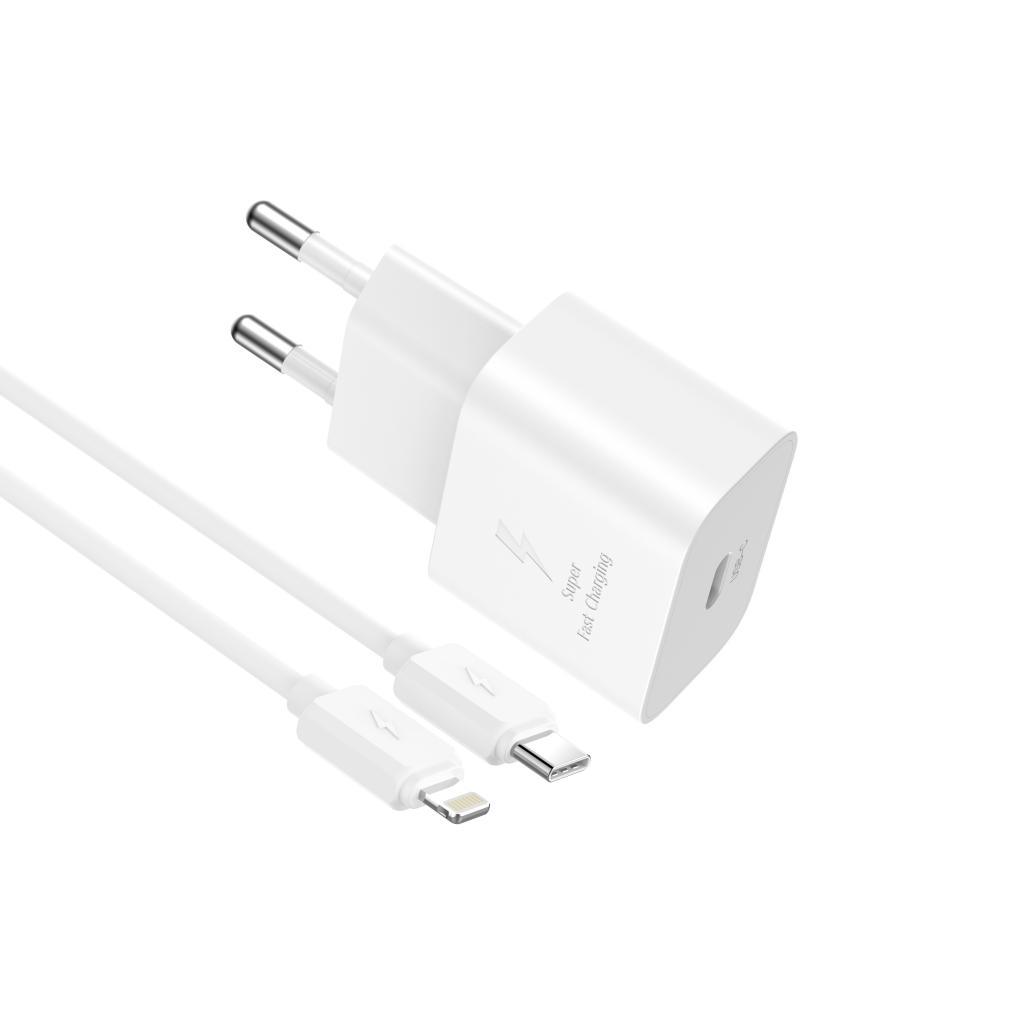 Cargador de Red con Cable Lightning XO Design L167, 25W, 3A, 1 x USB-C, Blanco
