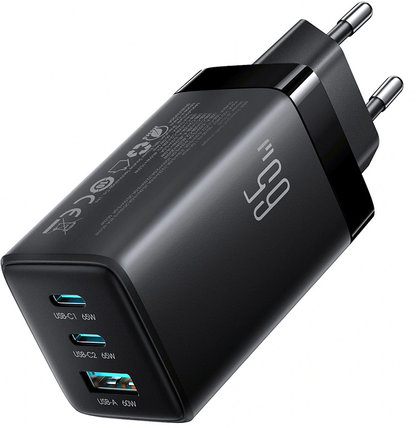Cargador de Red con Cable USB-C Joyroom JR-TG10, 65W, 3.25A, 1 x USB-A - 2 x USB-C, Negro