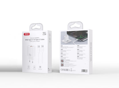 Cargador de Red con Cable USB-C XO Design CE40, 20W, 3A, 1 x USB-A - 1 x USB-C, Blanco