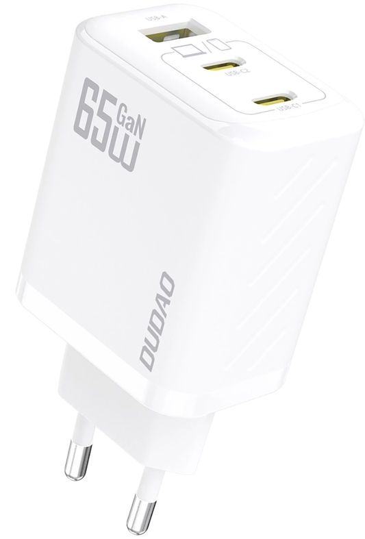 Cargador de Red con Cable USB-C Dudao A29C, 65W, 3.25A, 1 x USB-A - 2 x USB-C, Blanco