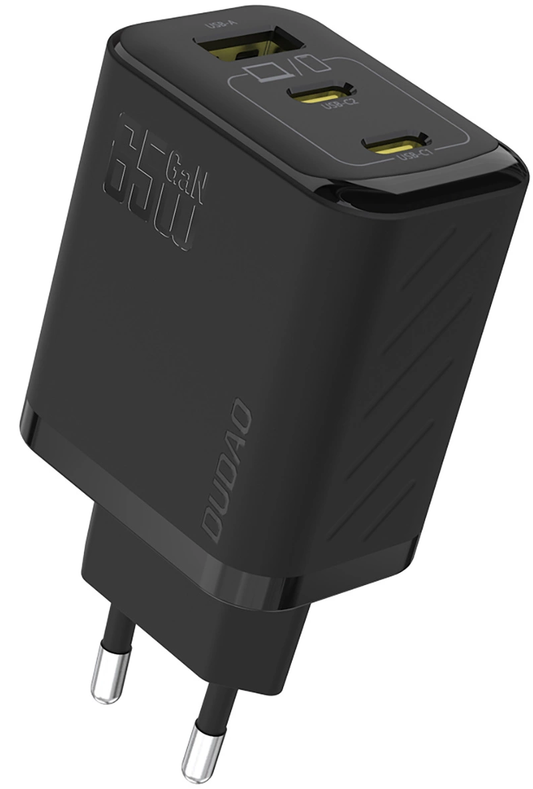 Cargador de Red con Cable USB-C Dudao A29C, 65W, 3.25A, 1 x USB-A - 2 x USB-C, Negro