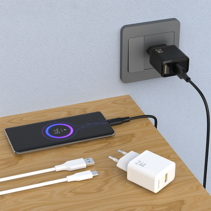Cargador de Red con Cable USB-C Dudao A23TEU, 12W, 2.4A, 1 x USB-A, Blanco