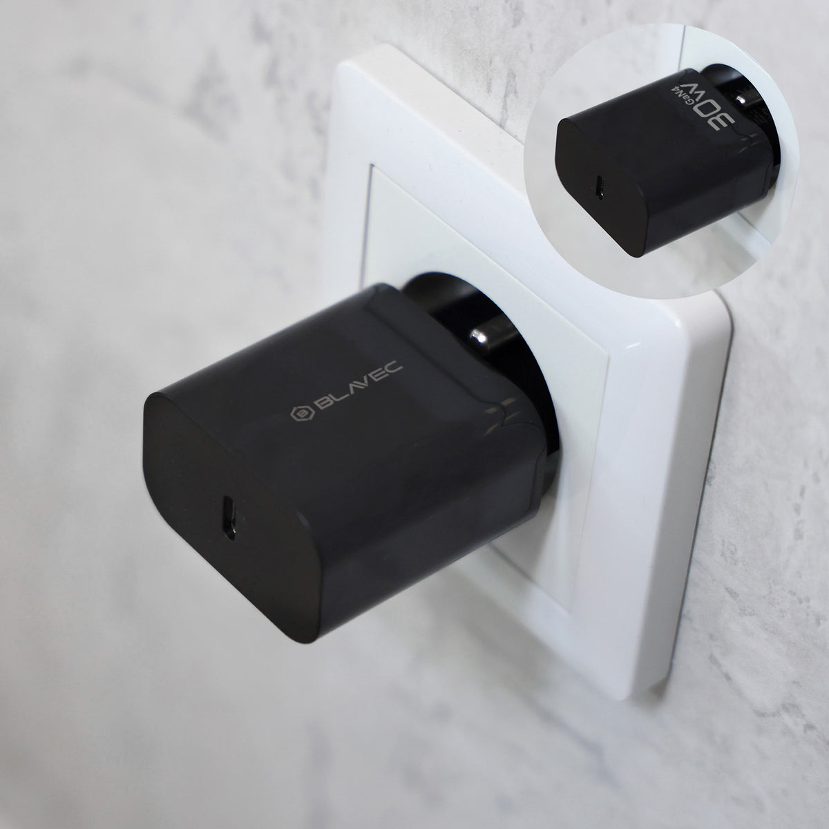 Cargador de pared con cable USB-C Blavec BC-14, 30 W, 3 A, 1 x USB-C, negro