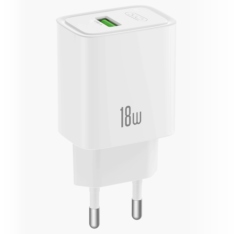 Cargador de red con cable USB-C XO Design CE50, 18 W, 3 A, 1 x USB-A, blanco