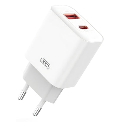 Cargador de red con cable Lightning XO Design CE12, 20W, 3A, 1 x USB-A - 1 x USB-C, Blanco 