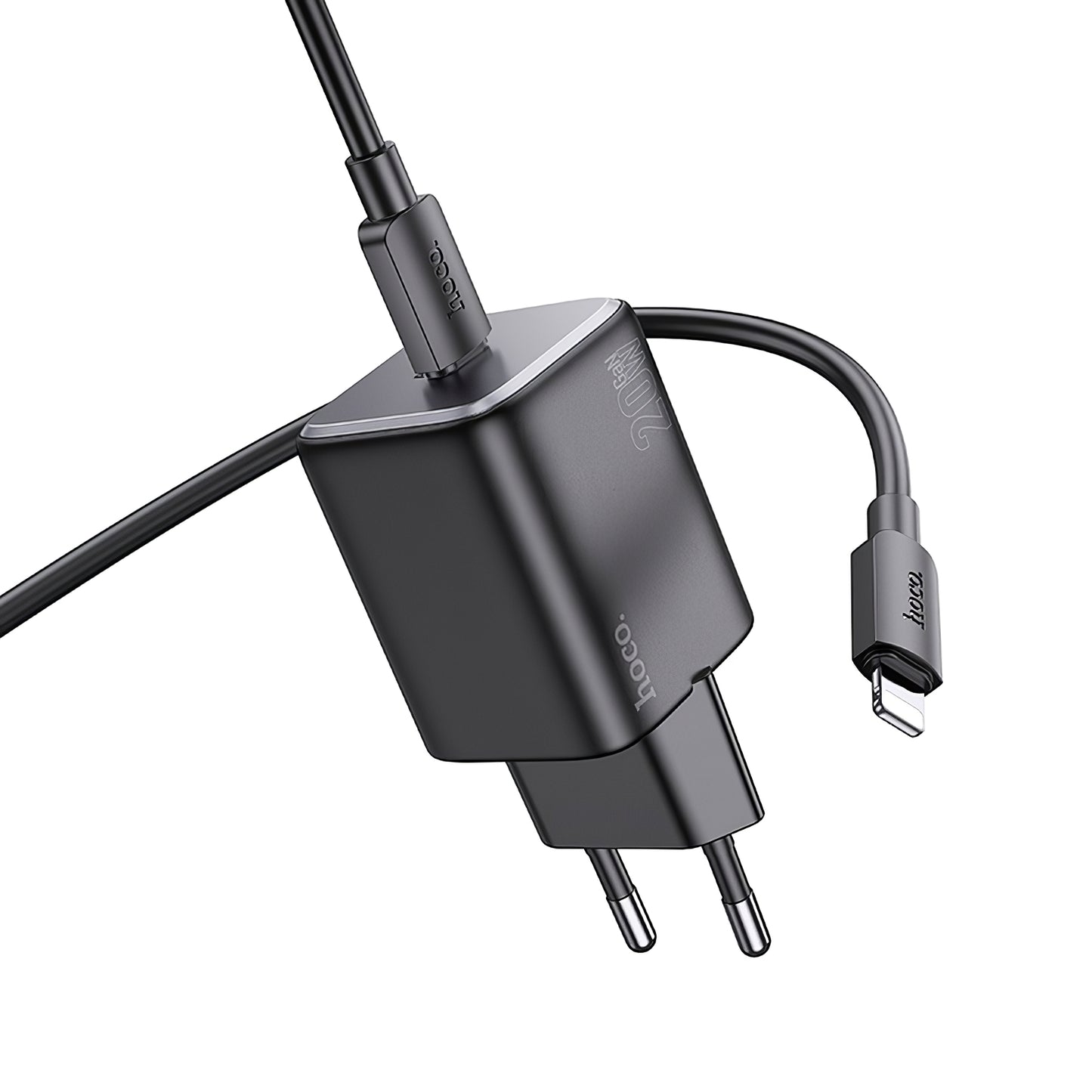 Cargador de red con cable Lightning HOCO N40, 20W, 3A, 1 x USB-C, Negro 