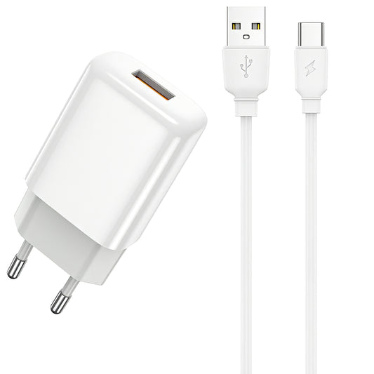 Cargador de red con cable USB-C Prestico F7S Prestico F7S, 12 W, 2,4 A, 1 x USB-A, blanco 