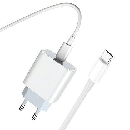 Cargador de Red con Cable USB-C Prestico F8S, 20W, 3A, 1 x USB-C, Blanco