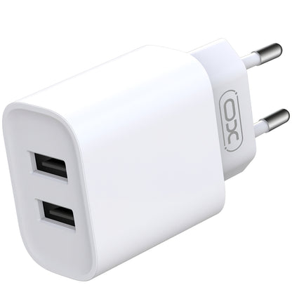 Cargador de red con cable microUSB XO Design CE02C, 10,5 W, 2,1 A, 2 x USB-A, blanco 