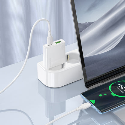 Cargador de red con cable USB-C Borofone BN25 Wish, 30W, 3A, 1 x USB-A - 1 x USB-C, Blanco 