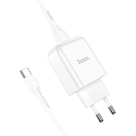 Cargador de red con cable USB-C HOCO N2, 10 W, 2,1 A, 1 x USB-A, blanco 